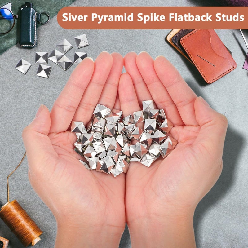TOPPERFUN 100Pcs Square Rivets, 0.39in Copper Flat Back Pyramid Studs Flat Back, Flatback Pyramid Hot Studs, Metal Nail Head Rivet DIY Accessories for Clothing Bags Leather Shoes Jewelry Crafts - Image 3
